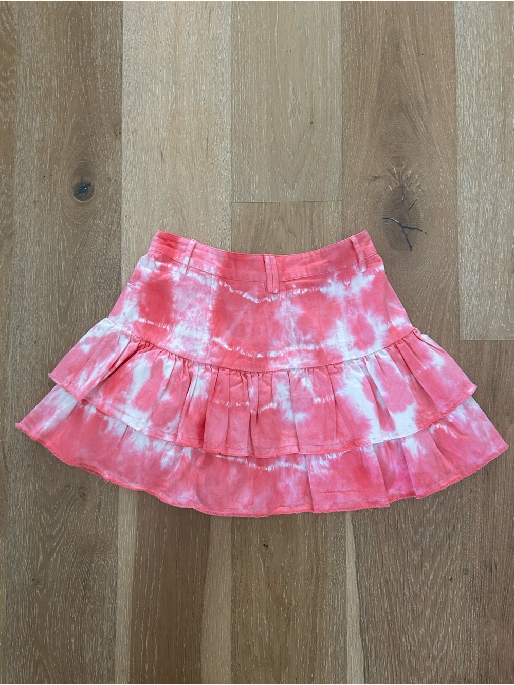 LoveShackFancy Coral Pink Tie-Dye Ruffle Mini Skirt - Picture 2 of 10